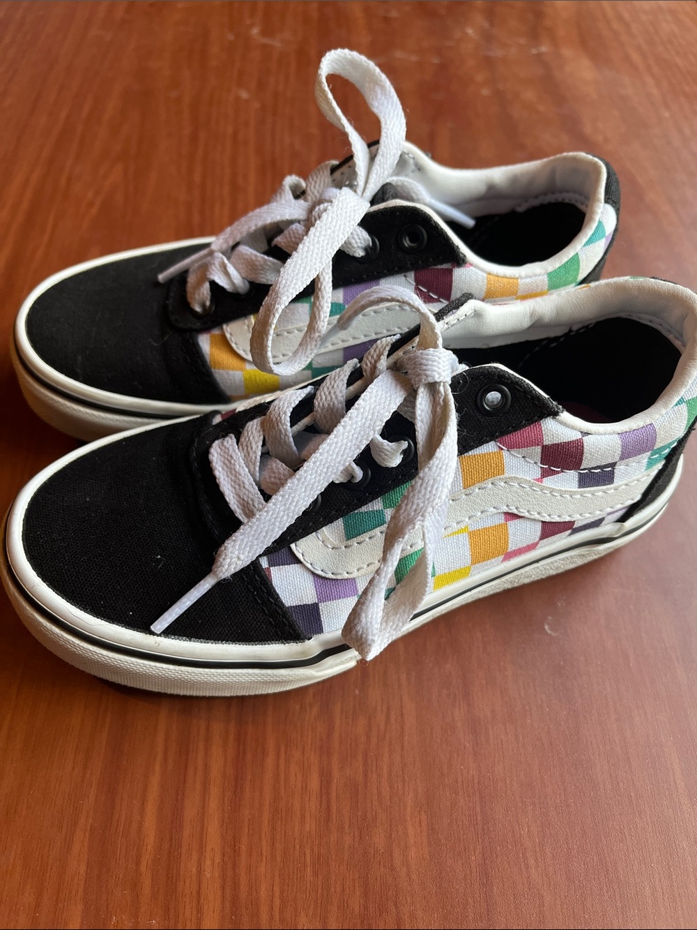 Vans Kids Low-Top Checkerboard Sneakers - Black with Multicolor Squares